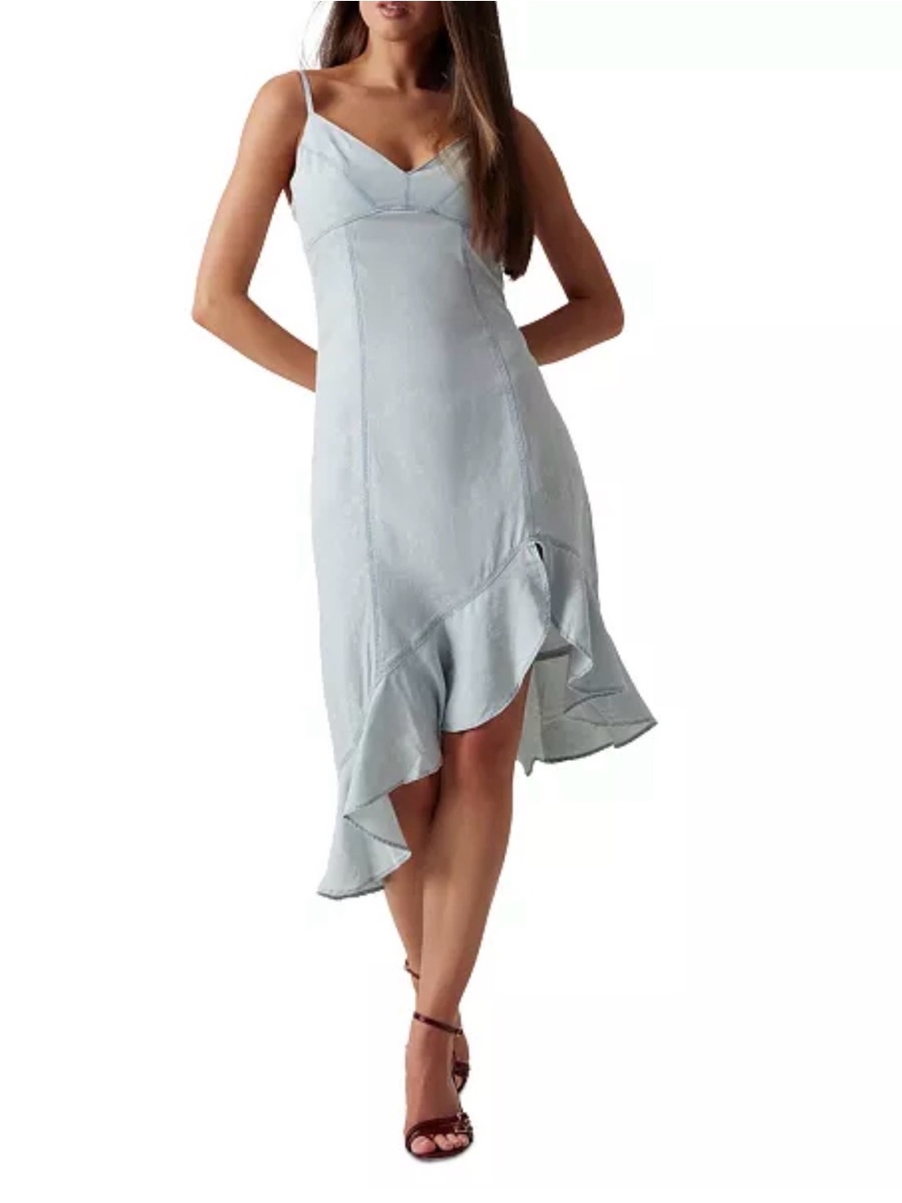 Guess Light Blue Asymmetrical Ruffle-Hem Slip Dress